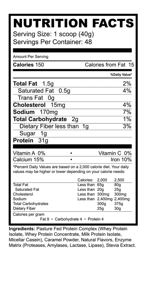 Pasture Fed BLEND Protein Nutirtion Facts - Caramel- BioHealth 