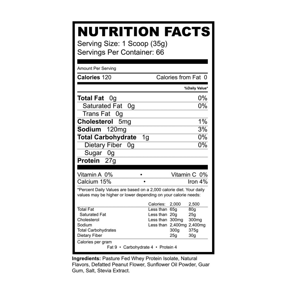 Precision ISO Whey Protein Isolate Peanut Butter Cookie Nutrition Facts - BioHealth Nutrition