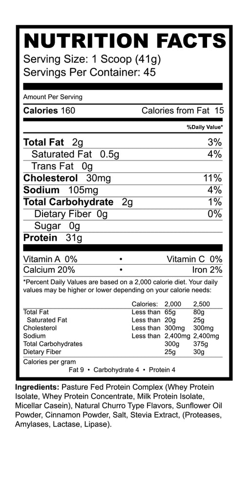 Pasture Fed BLEND Protein Nutrition Facts Churro - BioHealth 